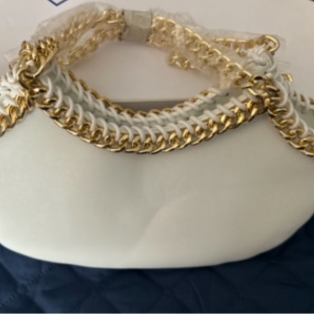 White Purse with Gold Chain